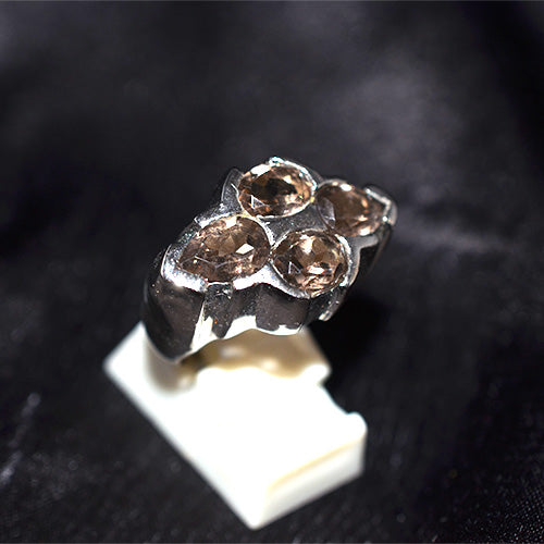 925 Sterling Silver Smoky Quartz Four-Leaf Clover Ring