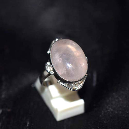 925 Sterling Silver Rose Quartz Ornate Oval Setting Ring