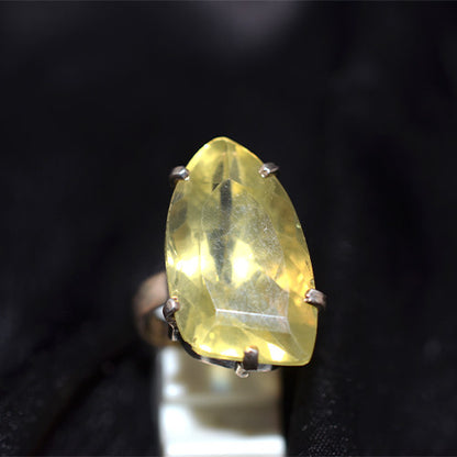925 Sterling Silver Marquise Cut Lemon Quartz Prong Set Ring