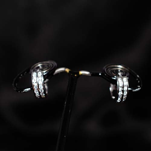 925 Sterling Silver Double Row Crystal Huggie Hoop Earrings