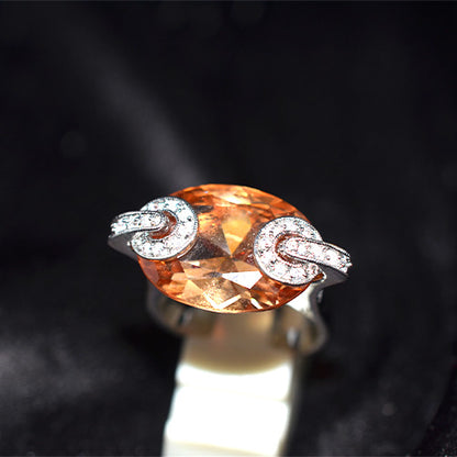 925 Sterling Silver Turkish Citrine Double Horseshoe Motif Ring