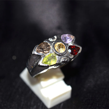 925 Sterling Silver Asymmetrical Multi-Shape Gemstone Ring