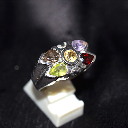 925 Sterling Silver Asymmetrical Multi-Shape Gemstone Ring