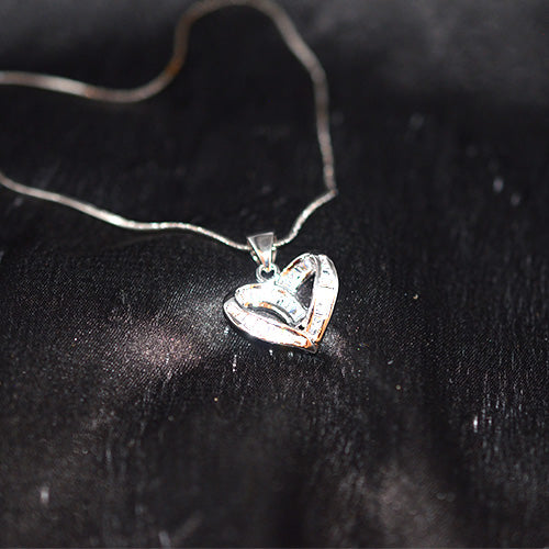 925 Sterling Silver Baguette Crystal Interlocking Heart Pendant