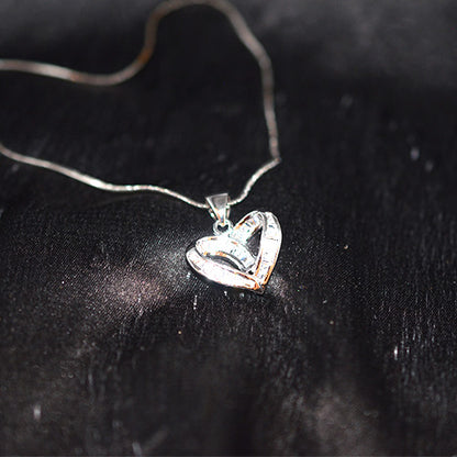 925 Sterling Silver Baguette Crystal Interlocking Heart Pendant