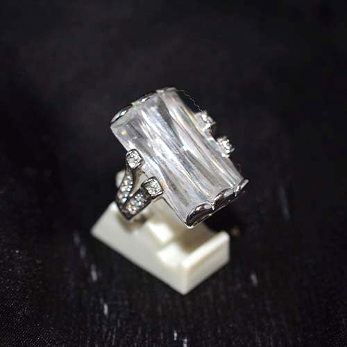 925 Sterling Silver Large Emerald Cut Cubic Zirconia Statement Ring