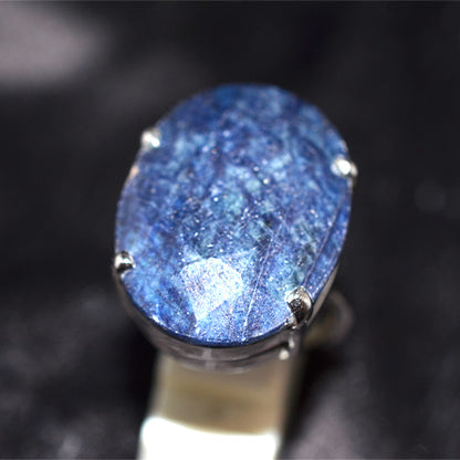 925 Sterling Silver Oval Faceted Dumortierite Quartz Ring