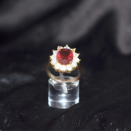 6 Carat Gold Plated Red Crystal Floral Halo Ring