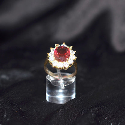 6 Carat Gold Plated Red Crystal Floral Halo Ring