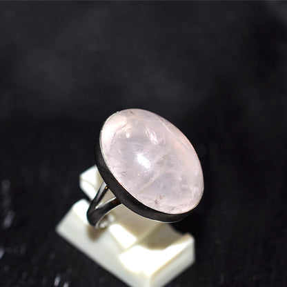 925 Sterling Silver Large Oval Rose Quartz Ring