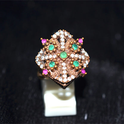 6 Carat Gold Plated Multi-Gemstone Lattice Cluster Ring