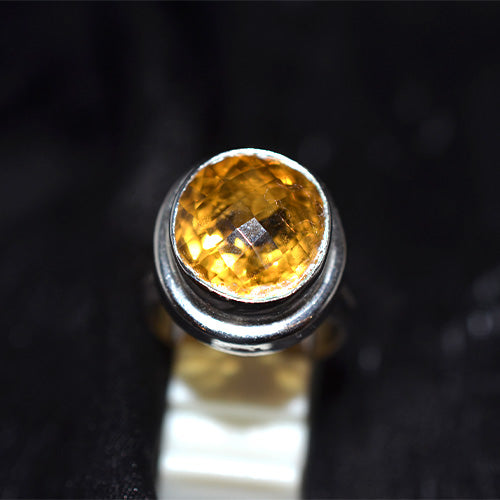 925 Sterling Silver Round Citrine Double Bezel Split Shank Ring