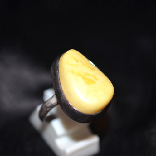 925 Sterling Silver Turkish Baltic Amber Freeform Ring