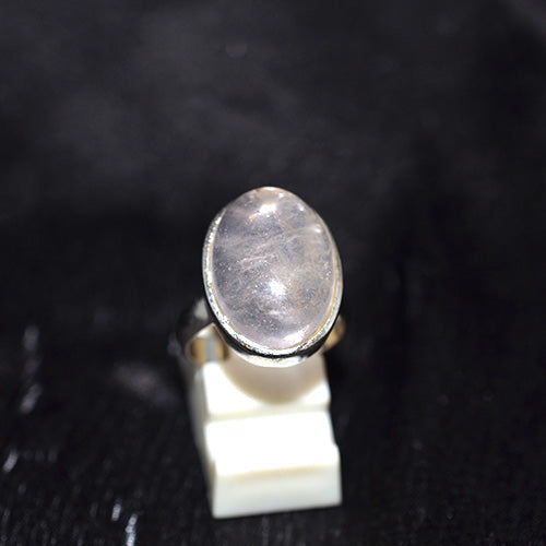 925 Sterling Silver Simple Oval Rose Quartz Ring