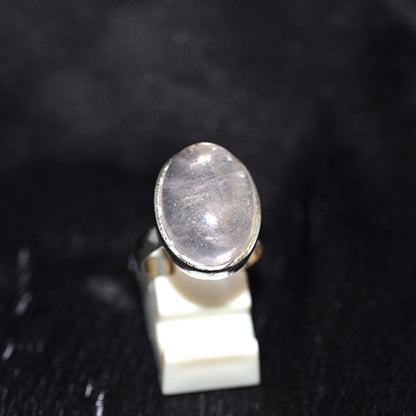 925 Sterling Silver Simple Oval Rose Quartz Ring