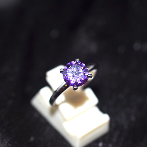 925 Sterling Silver Round Amethyst Solitaire Ring