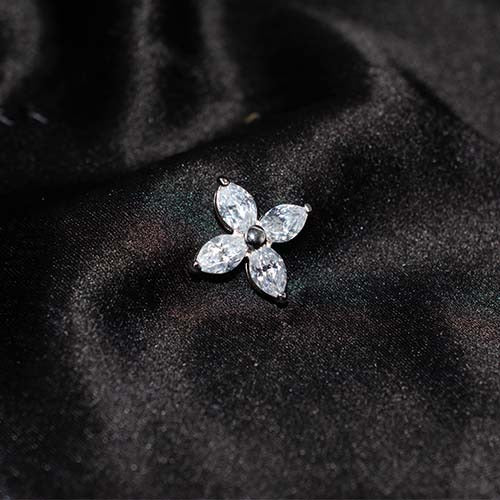 925 Sterling Silver White Topaz Four-Petal Flower Pendant