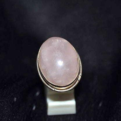 925 Sterling Silver Large Rose Quartz Oval Ring