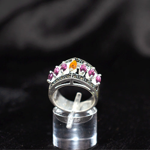 925 Sterling Silver Turkish Multigem Crown Motif Ring