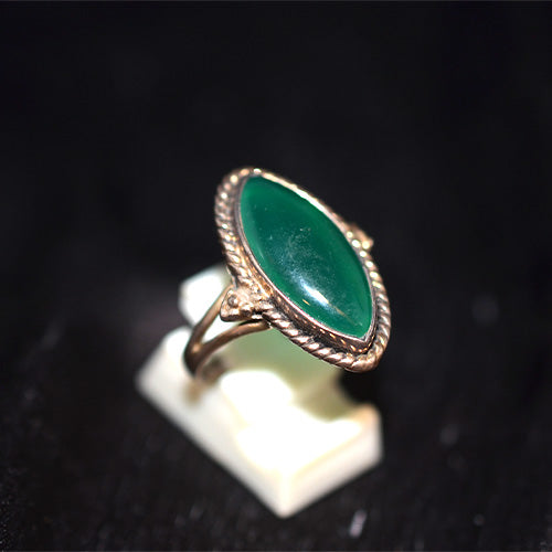 925 Sterling Silver Green Onyx Marquise Ring with Rope Detail