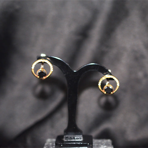 6 Carat Gold Plated Black Gemstone Circle Drop Stud Earrings