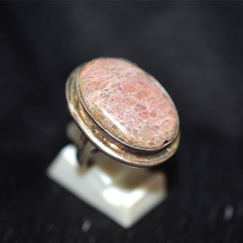 925 Sterling Silver Pink Fossil Coral Oval Ring