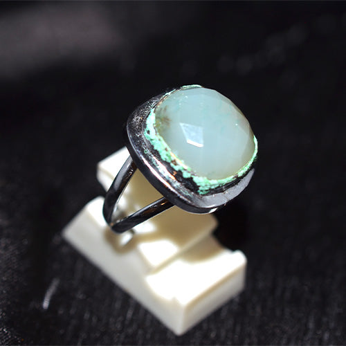 925 Sterling Silver Faceted Aqua Chalcedony Turkish Ring