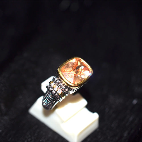 925 Sterling Silver Turkish Champagne Topaz Cushion Ring