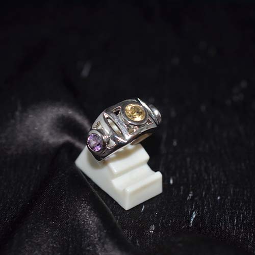 925 Sterling Silver Citrine Amethyst Duo Gemstone Ring