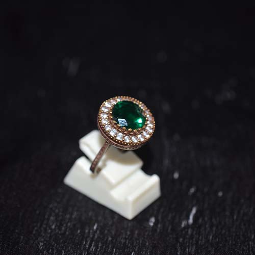 925 Sterling Silver Green Halo Round Ring