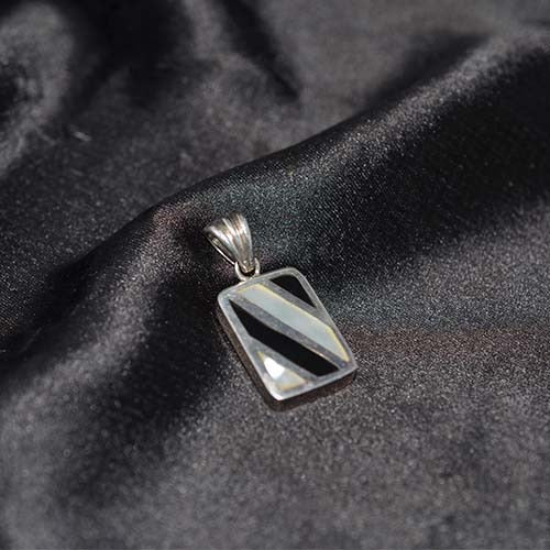 925 Sterling Silver Striped Inlay Rectangle Pendant