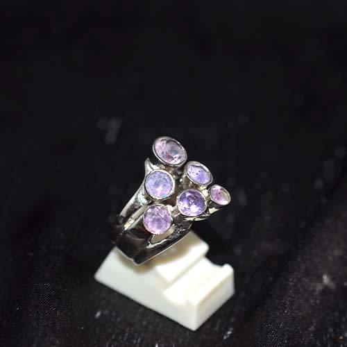 925 Sterling Silver Light Purple Gemstone Seven Stone Cluster Ring