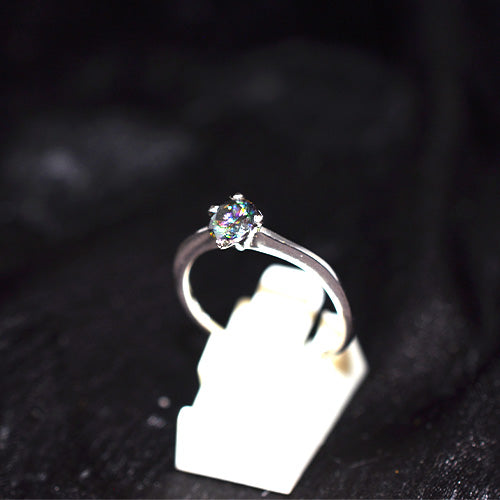925 Sterling Silver Rainbow Cubic Zirconia Solitaire Ring