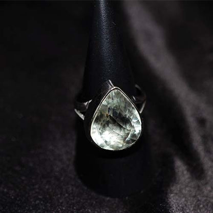925 Sterling Silver Green Amethyst Pear Ring
