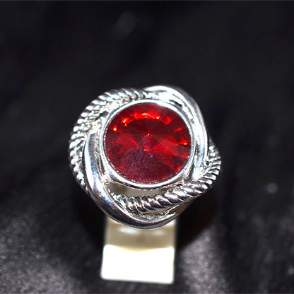 925 Sterling Silver Turkish Red Onyx Rope Motif Ring