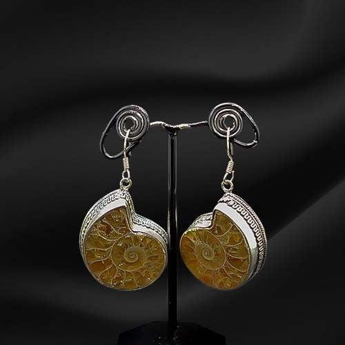 925 Sterling Silver Ammonite Fossil Dangle Earrings