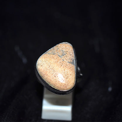 925 Sterling Silver Triangle Soft Peach Jasper Ring