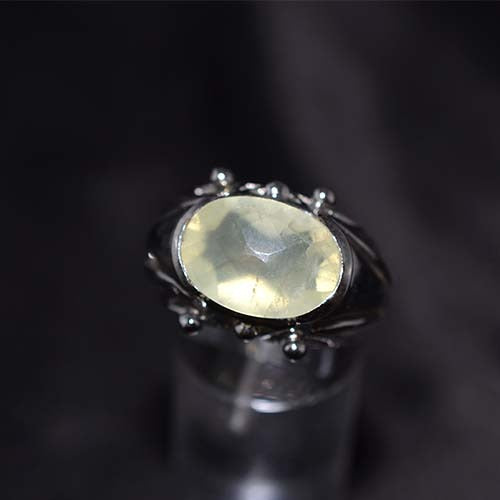 925 Sterling Silver Prehnite Ornate Filigree Ring