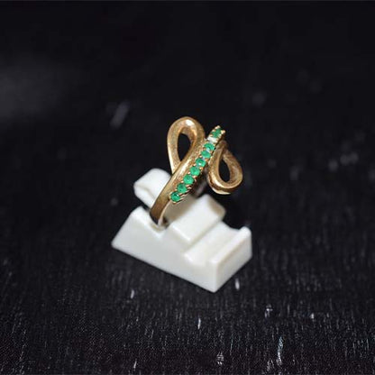 6 Carat Gold Plated Green Stone Loop Motif Ring