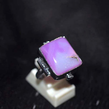925 Sterling Silver Vibrant Purple Gemstone Square Ornate Setting Ring