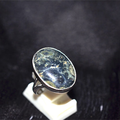 925 Sterling Silver Oval Mottled Serpentine Ring