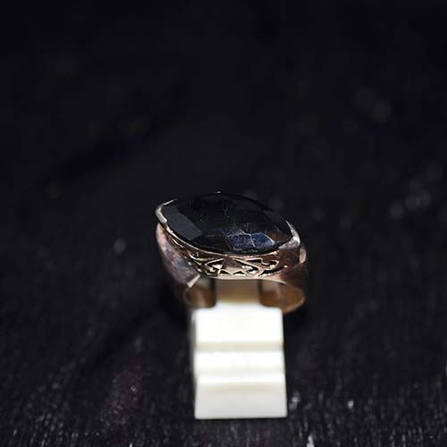 6 Carat Gold Plated Black Onyx Marquise Engraved Ring