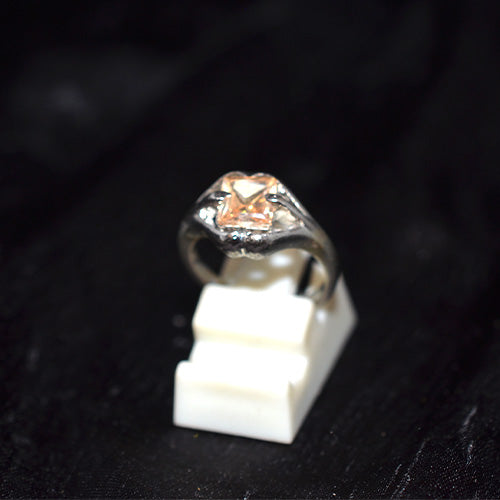 925 Sterling Silver Champagne Princess Cut Solitaire Ring