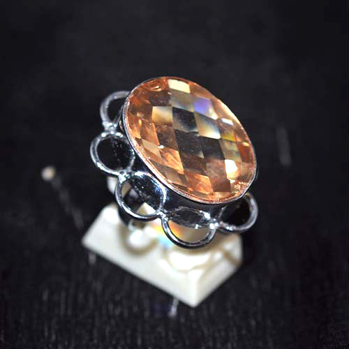 925 Sterling Silver Checkerboard Imperial Topaz Scalloped Ring