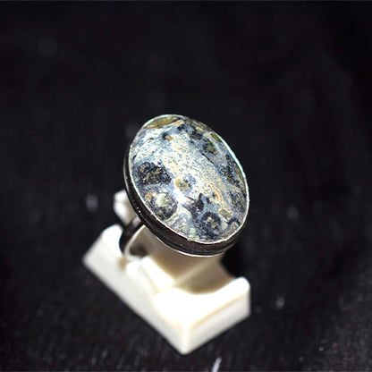 925 Sterling Silver Bold Leopard Skin Jasper Oval Ring