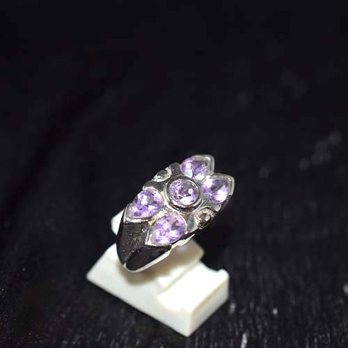 925 Sterling Silver Light Purple Gemstone Floral Motif Ring