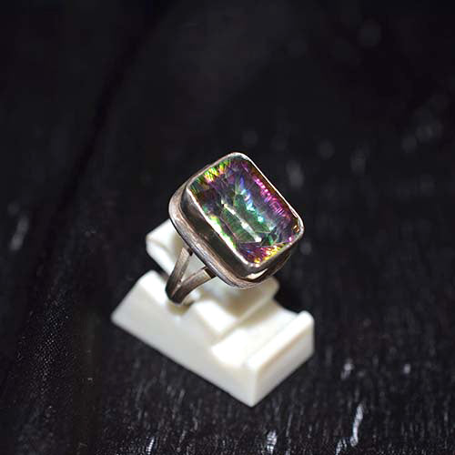 925 Sterling Silver Rectangular Mystic Topaz Solitaire Ring