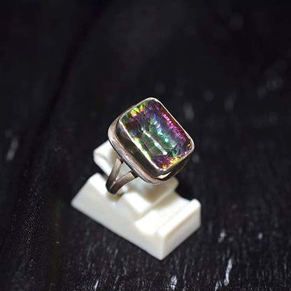 925 Sterling Silver Rectangular Mystic Topaz Solitaire Ring