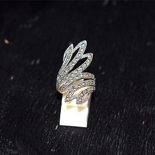 925 Sterling Silver Turkish Marcasite Leaf Wrap Ring