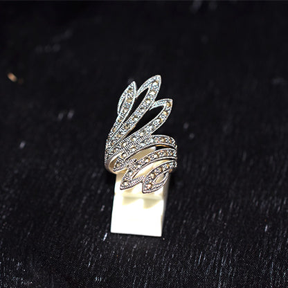 925 Sterling Silver Turkish Marcasite Leaf Wrap Ring